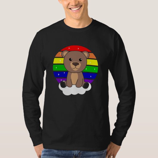 ベアレインボーグリッターかわいいベアカラフル Tシャツ (正面)
