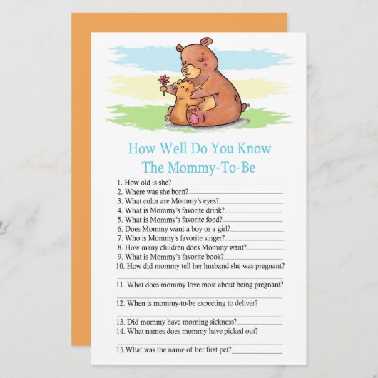 ベアーどのくらいベビーシャワーゲームを知っている (正面/裏面)