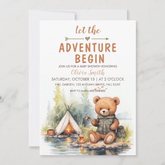 ベアーアドベンチャーが赤ちゃんのシャワーを始める 招待状 (正面)