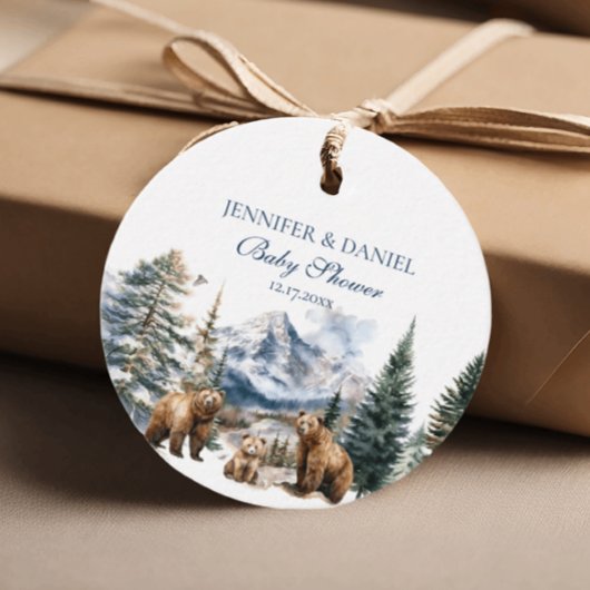 ベアーアドベンチャースノーマウンテンウィンターベビーシャワー フェイバータグ