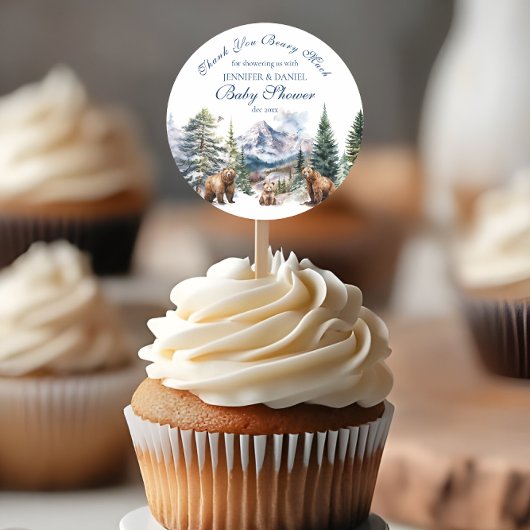 ベアーアドベンチャースノーマウンテンウィンターベビーシャワー ラウンドシール