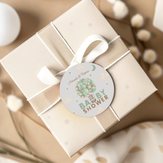 ベアーイングリーンホットエアバルーン赤ちゃんシャワー ラウンドシール