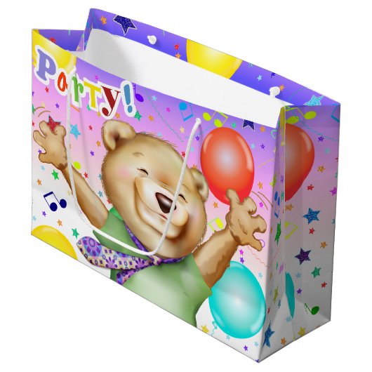 ベアーインタイカワイイ動物パーティー ラージペーパーバッグ (正面アングル)