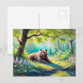 ベアーインフォレストグレードパステルチョークスケッチ ポストカード (正面/裏面)