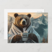 ベアーインローブにコーヒーマグを保持 シーズンポストカード (正面/裏面)
