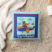 ベアーイン飛行機かわいいパーソナライズされたキッズ クッション (ブランケット)