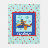 ベアーイン飛行機かわいいパーソナライズされたキッズ フリースブランケット (正面)