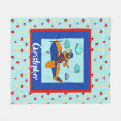 ベアーイン飛行機かわいいパーソナライズされたキッズ フリースブランケット (正面(横))