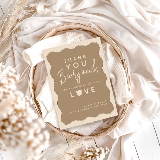 ベアーウェーブフレームハンドドローシンプルドベビーシャワー サンキューカード