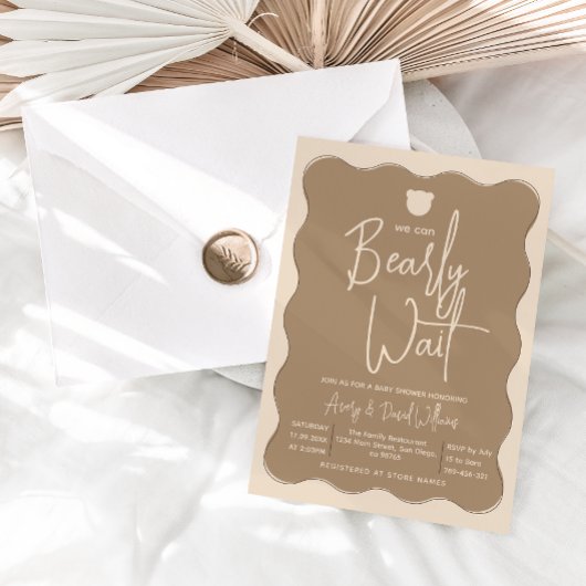 ベアーウェーブフレームハンドドローシンプルドベビーシャワー 招待状
