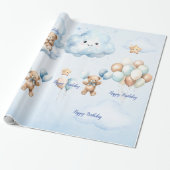 ベアーオンフライトブルーボーイズ誕生日 ラッピングペーパー (アンロールド)