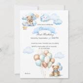 ベアーオンフライトブルーボーイズ誕生日 招待状 (正面)