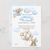 ベアーオンフライトブルーボーイズ誕生日 招待状 (正面/裏面)