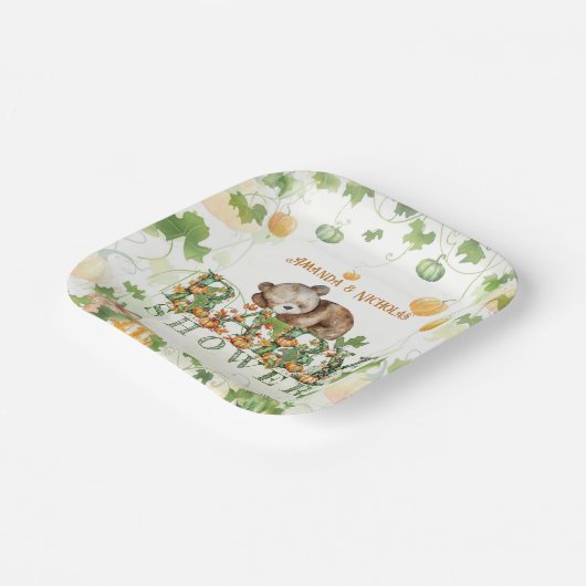 ベアーカボチャお洒落ン秋ベビーシャワー ペーパープレート (傾斜あり)