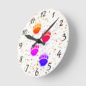 ベアーカラフルポープリント ラウンド壁時計 (傾斜)