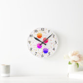 ベアーカラフルポープリント ラウンド壁時計 (ホーム)
