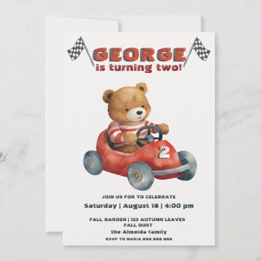ベアーカーボーイ誕生日 招待状 (正面)