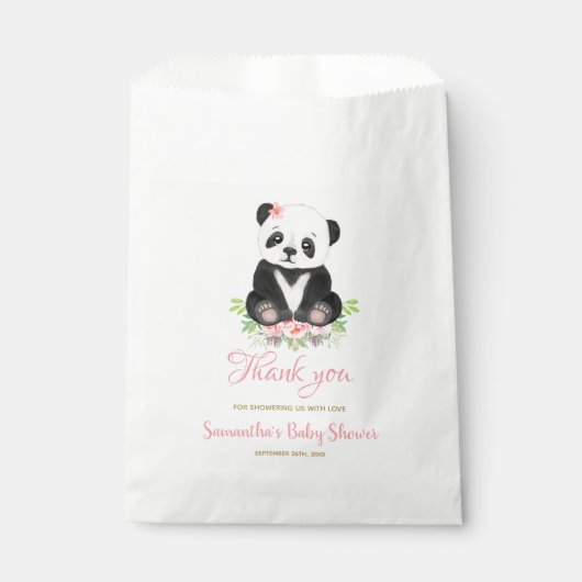 ベアーガールベビーシャワーエレガント赤面ピンク緑 フェイバーバッグ (正面)