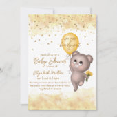 ベアーキュブイエローバルーンベビー男女兼用シャワー 招待状 (正面)