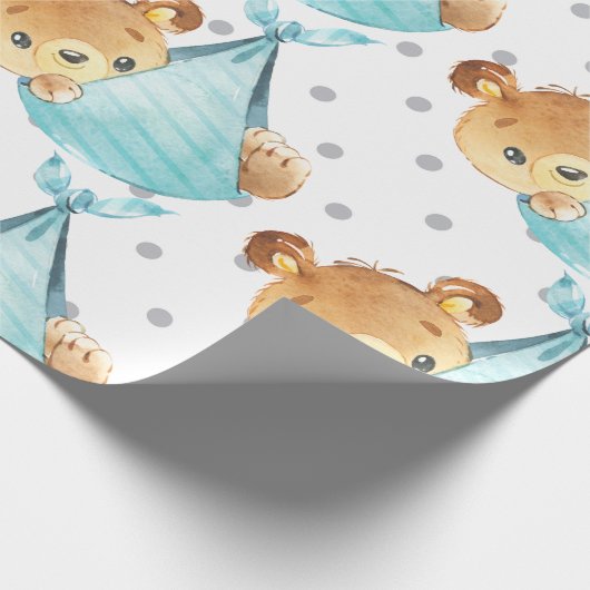 ベアーキュブカワイイ子供部屋男の赤ちゃんギフト新生まれ規 ラッピングペーパー (角)