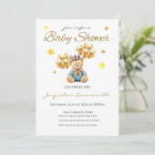 ベアークラウン金ゴールドバルーン赤ちゃんシャワー男の子 招待状 (スタンド正面)