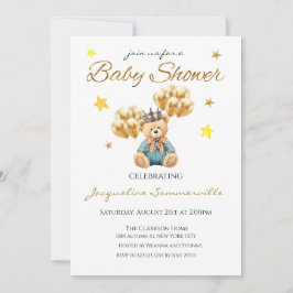 ベアークラウン金ゴールドバルーン赤ちゃんシャワー男の子 招待状