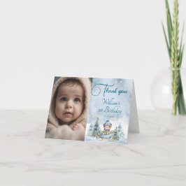 ベアークリスマスワンファースト誕生日冬 サンキューカード