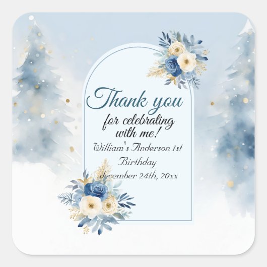 ベアークリスマスワンファースト誕生日冬 スクエアシール (正面)