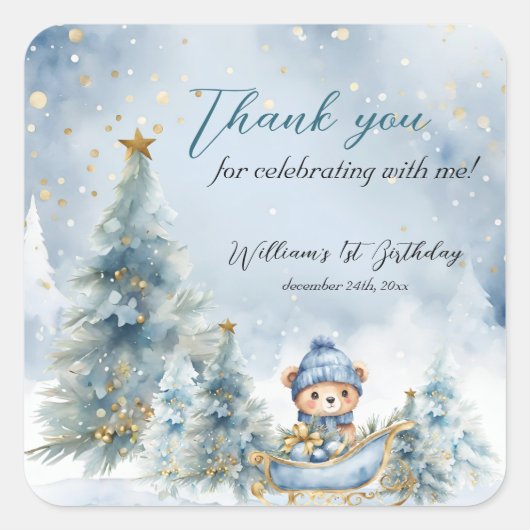 ベアークリスマスワンファースト誕生日冬 スクエアシール (正面)