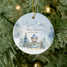 ベアークリスマスワンファースト誕生日冬 セラミックオーナメント