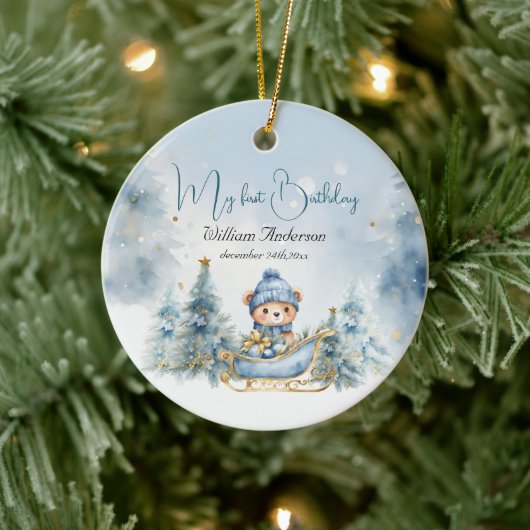 ベアークリスマスワンファースト誕生日冬 セラミックオーナメント (ツリー)
