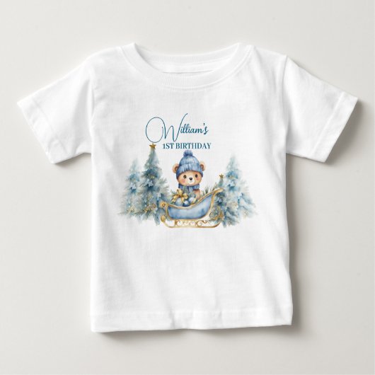 ベアークリスマスワンファースト誕生日冬 ベビーTシャツ (正面)
