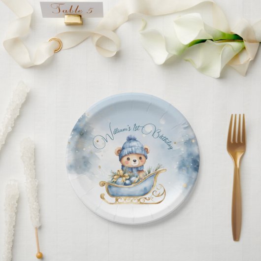 ベアークリスマスワンファースト誕生日冬 ペーパープレート (ウェディング)