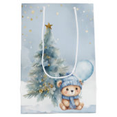 ベアークリスマスワンファースト誕生日冬 ミディアムペーパーバッグ (裏面)