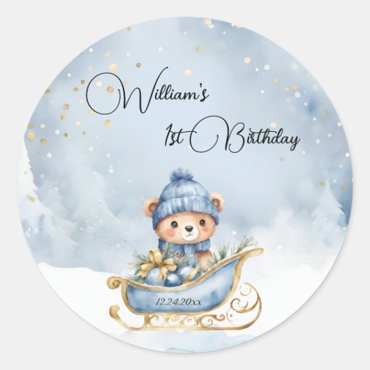 ベアークリスマスワンファースト誕生日冬 ラウンドシール (正面)