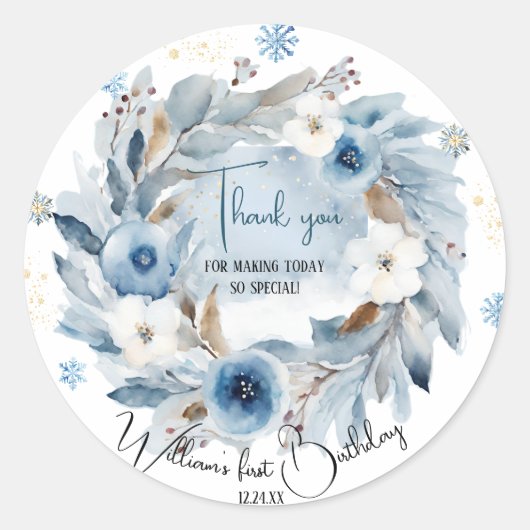 ベアークリスマスワンファースト誕生日冬 ラウンドシール (正面)