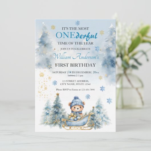 ベアークリスマスワンファースト誕生日冬 招待状 (スタンド正面)