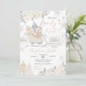 ベアークリーミー白いスノーフレークフローラベビーシャワー 招待状 (スタンド正面)