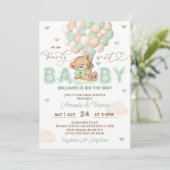 ベアーグリーンバルーン男女兼用ベビーシャワー 招待状 (スタンド正面)