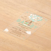 ベアーグリーンバルーン赤ちゃんシャワー アクリル招待状 (レイダウン)