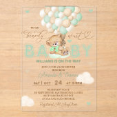 ベアーグリーンバルーン赤ちゃんシャワー アクリル招待状 (正面)