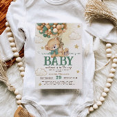 ベアーグリーンバルーン赤ちゃんシャワー 招待状