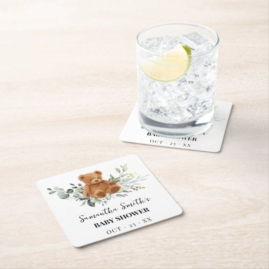 ベアーグリーンリーベビーシャワースクエア紙コースター スクエアペーパーコースター (インサイチュ)