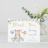 ベアーグリーンリー金ゴールドブルーベビーシャワーありがとう サンキューカード (スタンド正面)