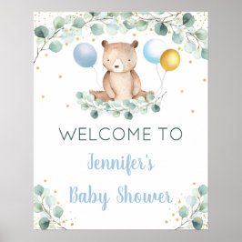 ベアーグリーンリー金ゴールドブルーボーイベビーシャワーへようこそ ポスター