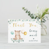 ベアーグリーンリー金ゴールドベビーシャワーありがとう サンキューカード (スタンド正面)