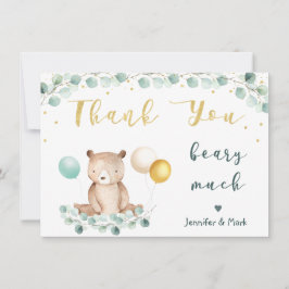 ベアーグリーンリー金ゴールドベビーシャワーありがとう サンキューカード