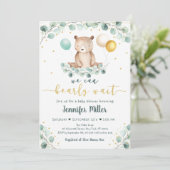 ベアーグリーンリー金ゴールド男女兼用ベビーシャワー 招待状 (スタンド正面)