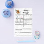 ベアーグリーン予測アドバイスベビーシャワーカード チラシ (シングル)