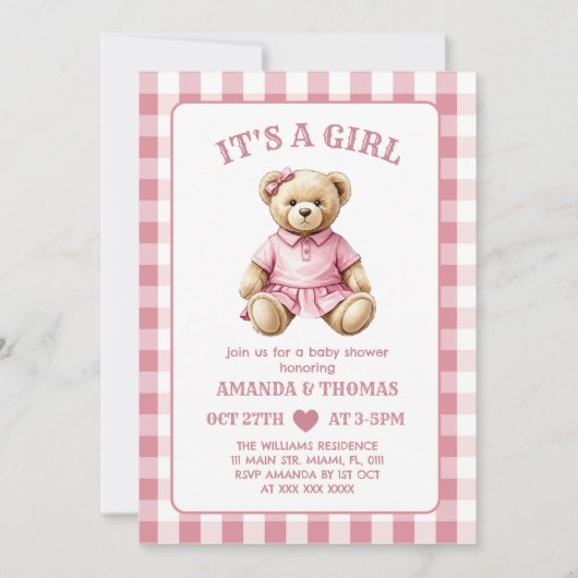 ベアーゴルフガールベビーシャワー招待状 招待状 (正面)